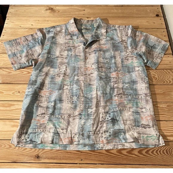 Batik Bay 100% Silk Button Up Hawaiian Shirt Size XL Men’s Blue Short Sleeve - Picture 1 of 6